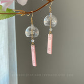 Cherry Blossom Wind Chime Earrings Dangle - Japanese Wind Chime - Wind Bell Earrings - Japanese PinkSakura Earrings - unique dangle